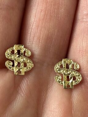 10k Solid Gold Dollar Sign Stud Earrings